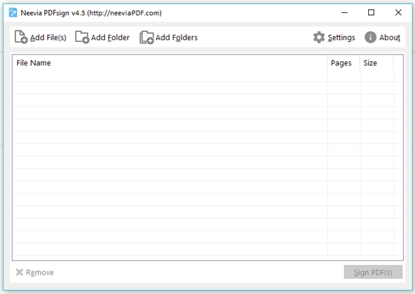 Neevia PDfsign main window