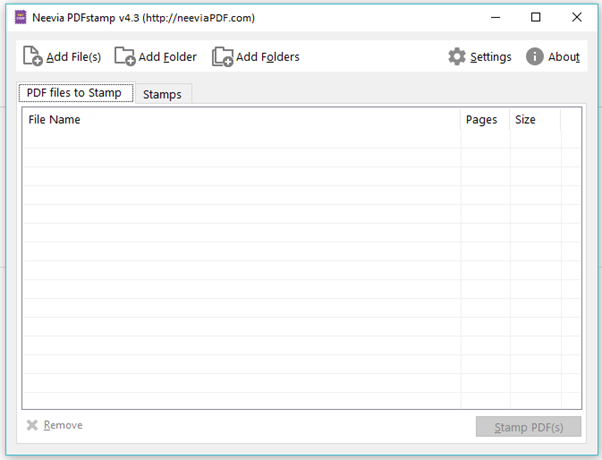 PDFstamp main window