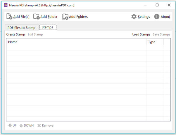 PDFstamp main window - stamps